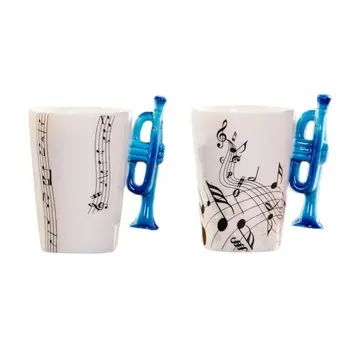 

Blue Trumpet Mug Music Note Coffee Mugs Ceramic Trumpet Music Cup Mug Gifts for Trumpet Players Musicians 425C