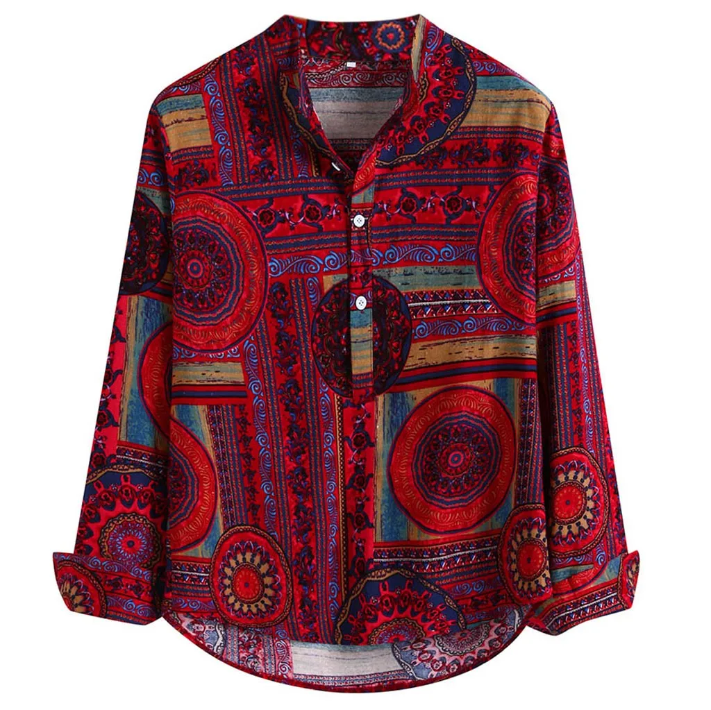 3XL мужские хлопчатобумажные рубашки с длинным рукавом camisa masculina мужские этнические стиль Гавайские свободные тонкие длинные рукава платье рубашка блузка Blouse