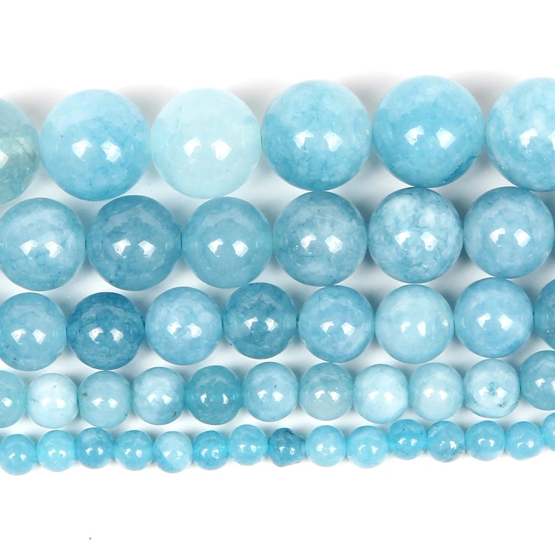 Natural Stone Beads Aquamarines Chalcedony Round Loose Beads For