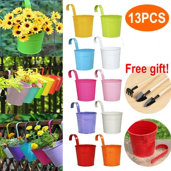 

13pcs Hanging Plant Flower Pots Garden Balcony Planter Tools Detachable Hook Bonsai Planters Container For Garden Decoration