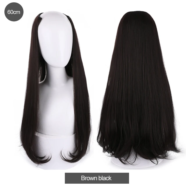 DIFEI Synthetic U Clip In One Piece Hair Extension Long Wavy Half Wig Hair Extension Natural Brown Hair Piece For Women Use brown black