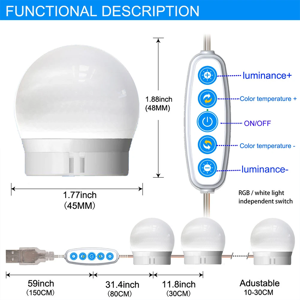 Lâmpada de Maquiagem para Vestir Luz de Mesa Luz da Corda Stepless Pode Escurecido Maquiagem Espelho 5 Modos Lignitng Quarto Ser 4 lignitng quarto lâmpada de maquiagem para vestir