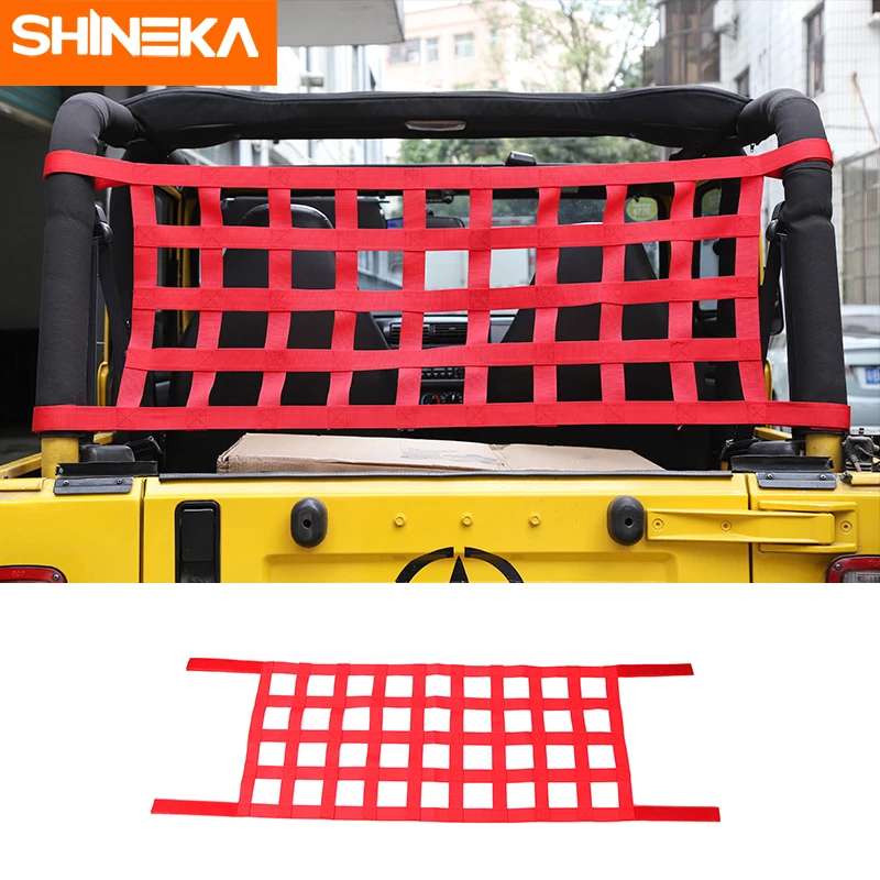

SHINEKA Car Roof Cover for Jeep Wrangler Red Car Top Cargo Rest Net Cover Accessories for Jeep Wrangler YJ TJ JK JKU JL1987-2020
