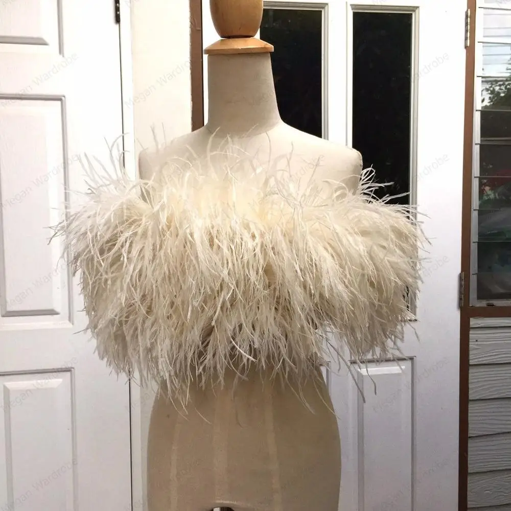 Sexy Feather Tops Mini Length With Straps Women