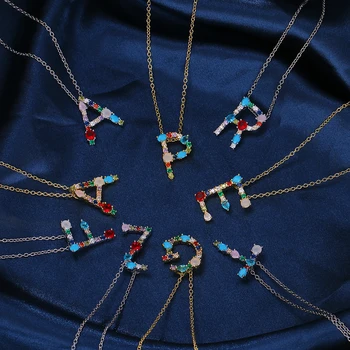 

Bettyue New Arrival Fashion Necklace Classic 26 Letters Shape Colorful Cubic Zircon Delicate Pendant Women Charming Jewelry