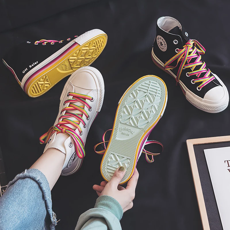 Радужный высокий Одноцветный холщовый женская обувь 2019 г. Осенняя Новая модная