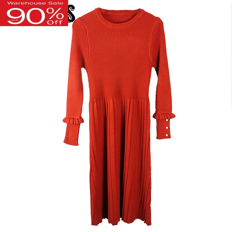 2020 Knitting Sweater Women Elegant Pearls Party Dress Pleated Hem Jumpers Slim Bodycon Vestidos | Женская одежда