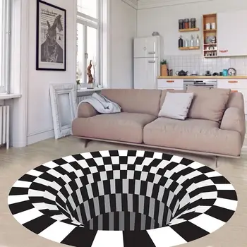 

3D Three-dimensional Black&White Stereo Vision Mat Living Room Doormat Tea Table Sofa Illusion Carpet 2020 drop