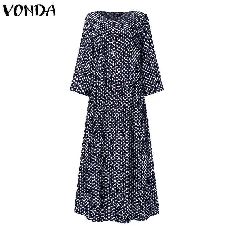 VONDA, летнее платье для беременных, винтажное, с принтом, рукав 3/4, платья для вечеринок, свободное, Пляжное Платье, сарафан для беременных - Цвет: Тёмно-синий