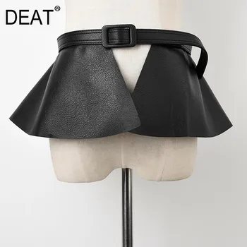 

DEAT Pu Leather Black Ruffles Split Joint Temperament Wide Belt Personality Women New Fashion Tide All-match Spring 2020 1T489