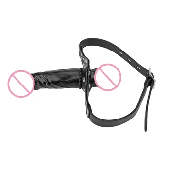 IKOKY Strap on Rubber Penis Mouth Gag Double Dildos Bandage Adult Games Strapon Sex Toys for Husband and Wife Sex Products 3
