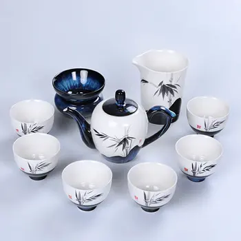 

Ceramic Hand-painted Japanese Tea Set Household Simple Teapot Teacup Filter Tea Hai Fung Fu Da Hong Pao Teaware Gift Box