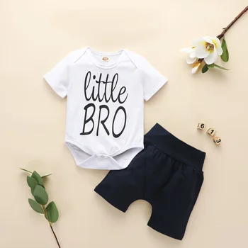 

Baby Boys Clothing Set Summer Short Sleeve Letter Print Cotton Rompers Solid Color Shorts Infant Newborn Clothes