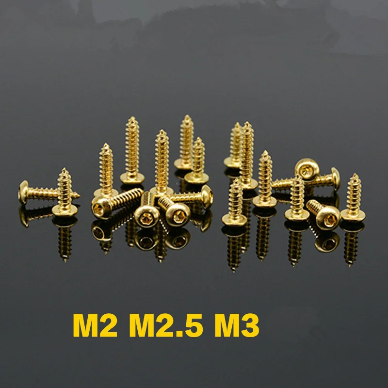 

1-20PCS Grade 8.8 M2 M2.5 M3 Titanium Gold Plating self tapping screw half round head hexagon socket screw self tapping Wrench