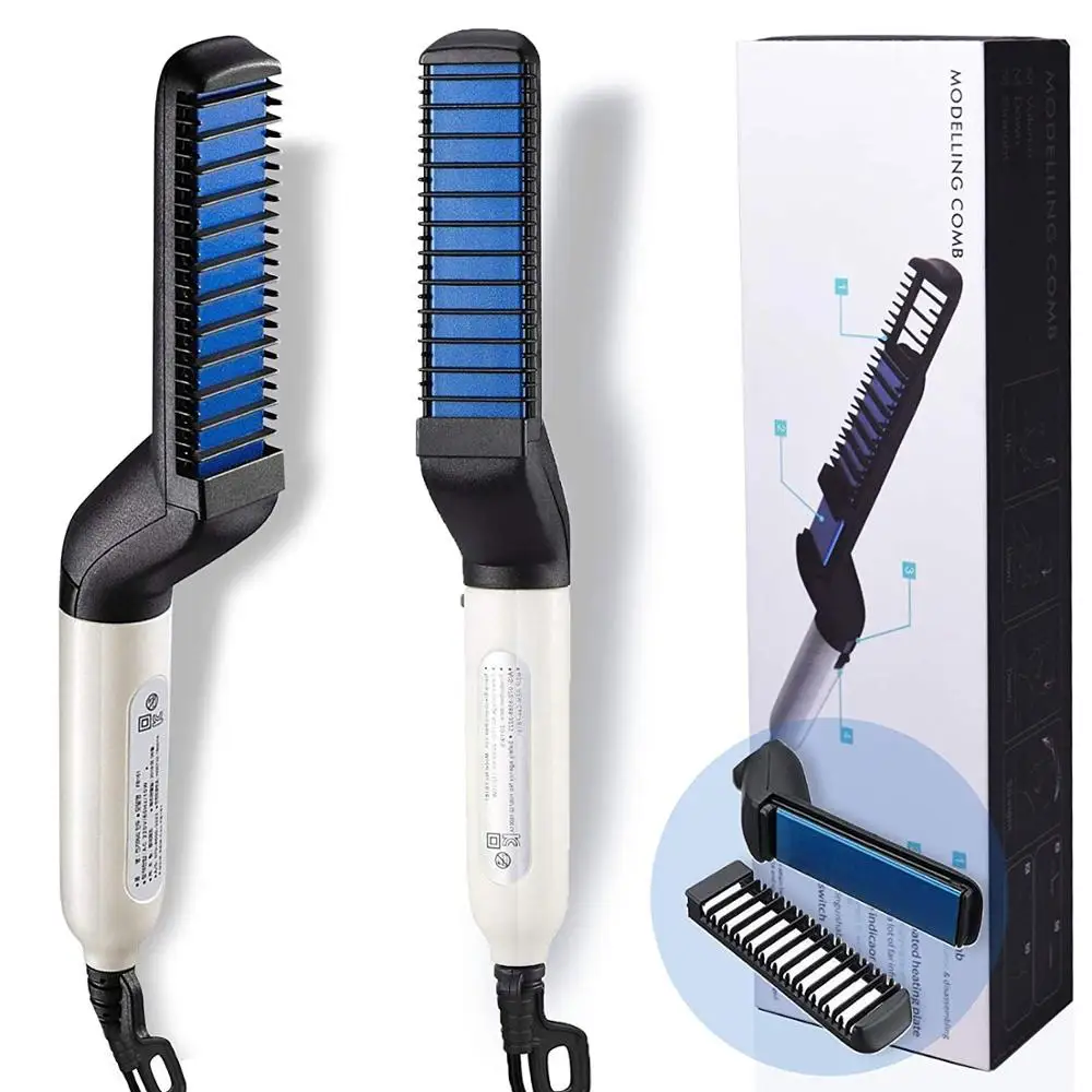 

Upgraded Ionic Beard Straightening Comb - Detangling & Volumizing & Styling Beard Straightening Brush for Men - Portable Heating