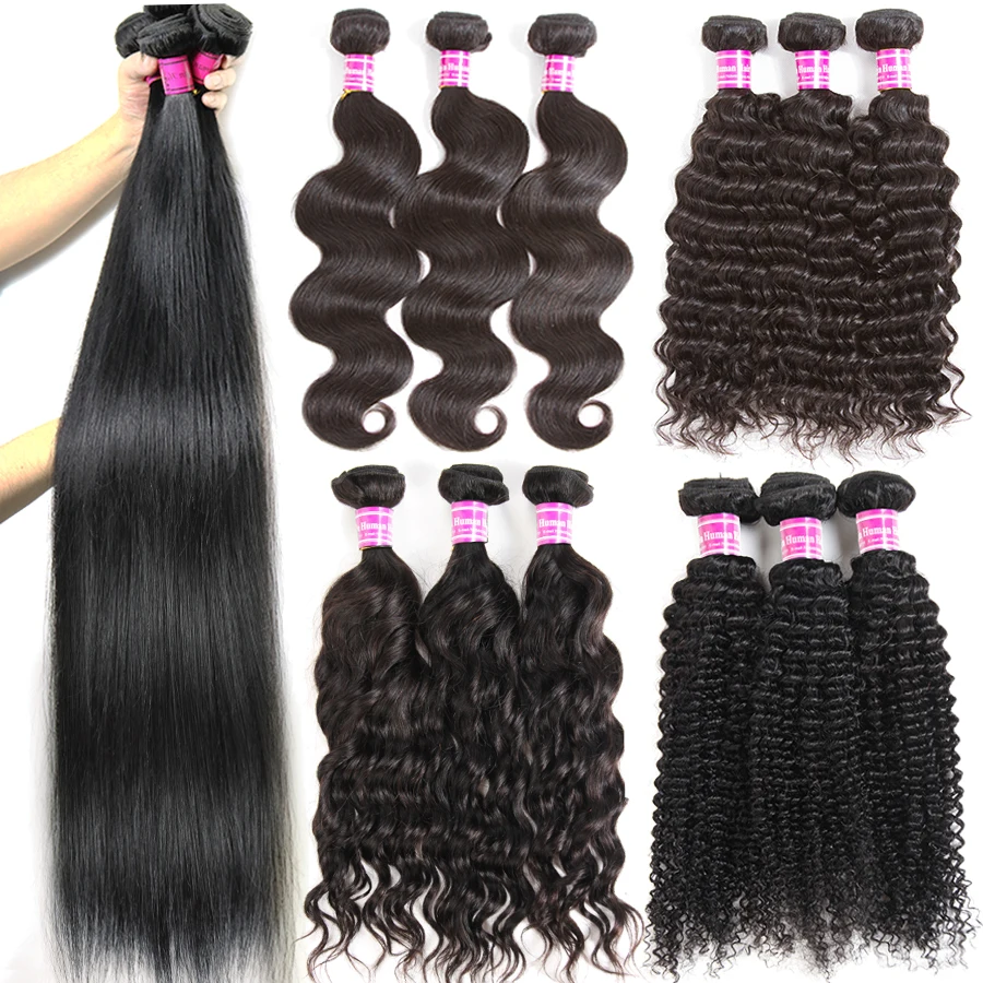 34 inches Human Remy Hair Straight Weave Bundles Brazilian Virgin Hair Body Deep Water Wave Jerry Kinky Curly Weft Extensions