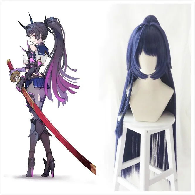 

Honkai Impact 3 3rd Raiden Mei Purple Blue Straight Long Ponytail Synthetic Hair Cosplay Props Halloween Party + Free Wig Cap
