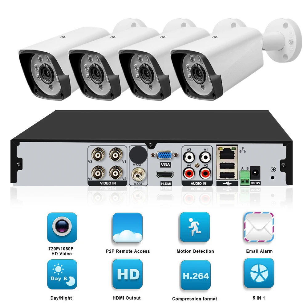 CCTV камера система безопасности комплект 4CH AHD DVR беспроводная Wifi 720 P/1080 P системы