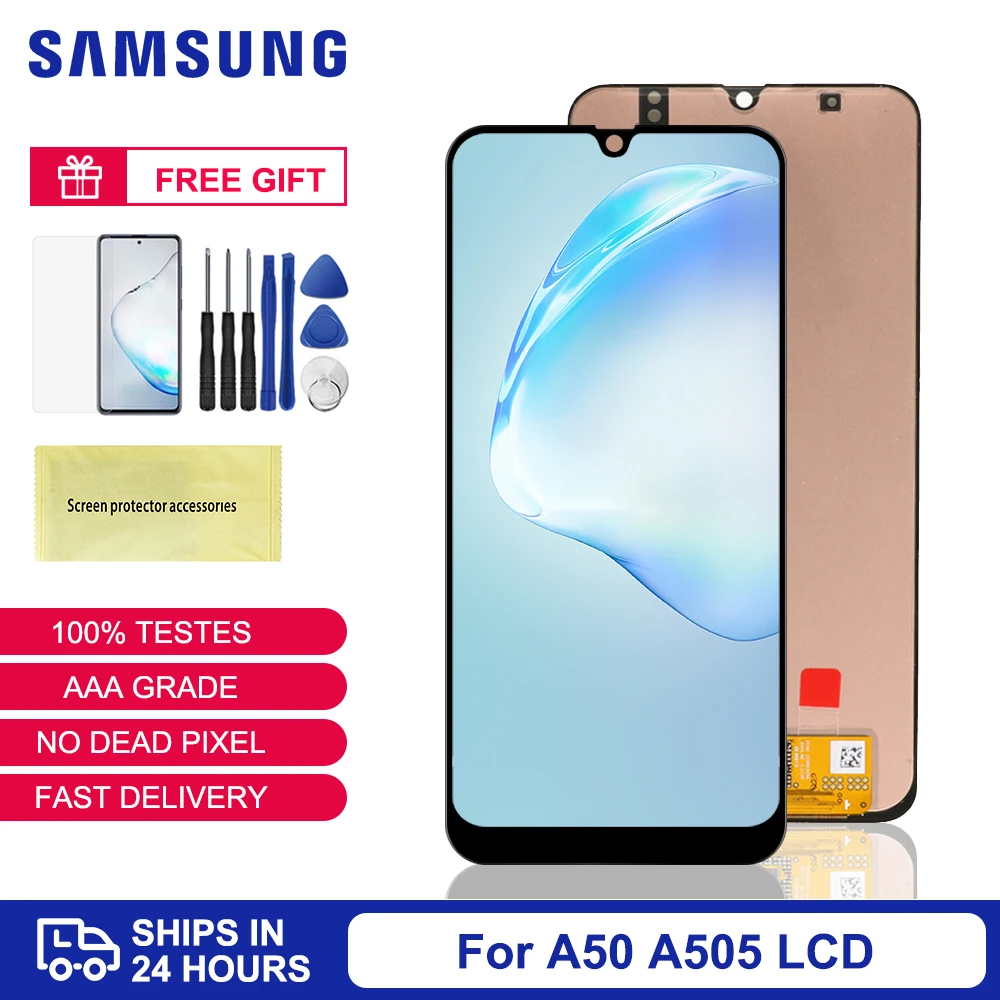 100% супер AMOLED для Samsung A50 ЖК экран Замена Galaxy A505 A505F A505FD дисплей|Экраны мобильных