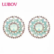 LUBOV, новинка, корейский стиль, Подсолнух, цветок, серьги, золотой кристалл, опал, серьги-гвоздики, для женщин, дружественные, рождественские подарки для девочек