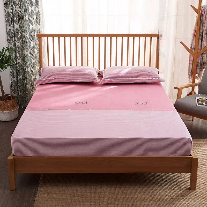 

Fitted Sheet Mattress Cover Cotton Pink Color Sanding Bedding Linens Bed Sheets with Elastic Band Double Queen Size Bedsheet
