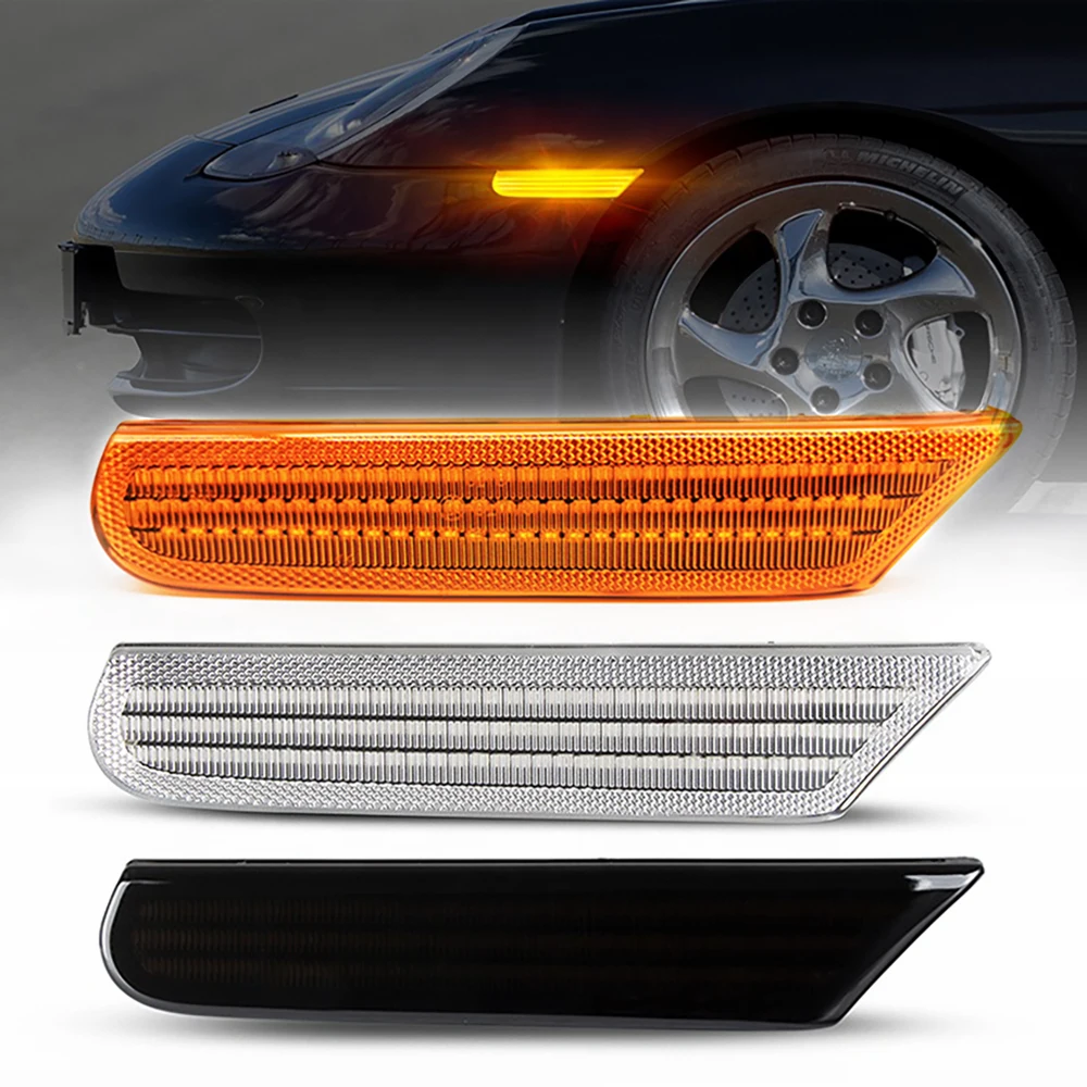 2Pcs Dynamic Amber  LED Side Marker Light For Porsche Boxster 986 996 911 Carrera Targa 1996-2004 Turn Signal Lamp Car Blinker