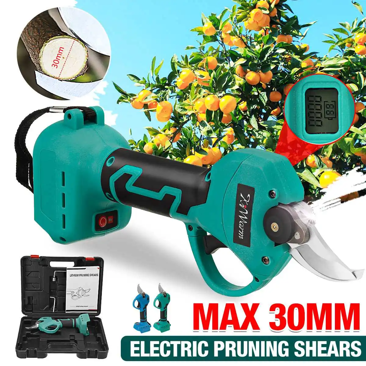 30mm Digital Display Cordless Pruner Elektrische Rebschnitt Scher