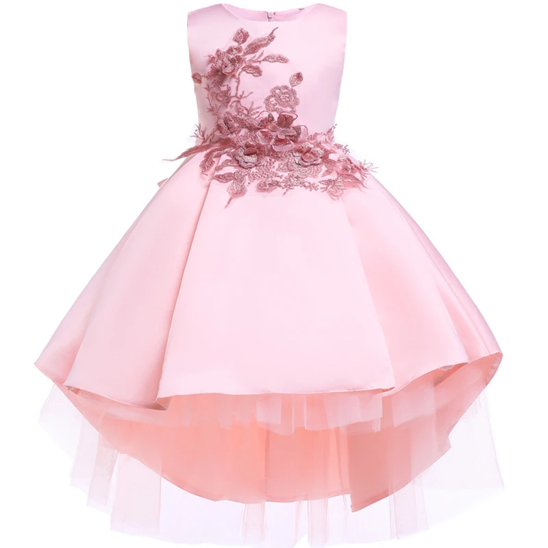 Платье с вышивкой для девочек; Детские платья с золотыми бусинами и цветами для девочек; платье принцессы; Вечерние платья из тюля для девочек; vestidos - Цвет: D0582Pink