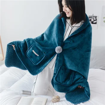 

Lanke New office multi-function lazy shawl blanket thick warm lamb cashmere velvet composite blanket cloak Womens Blanket Scarf