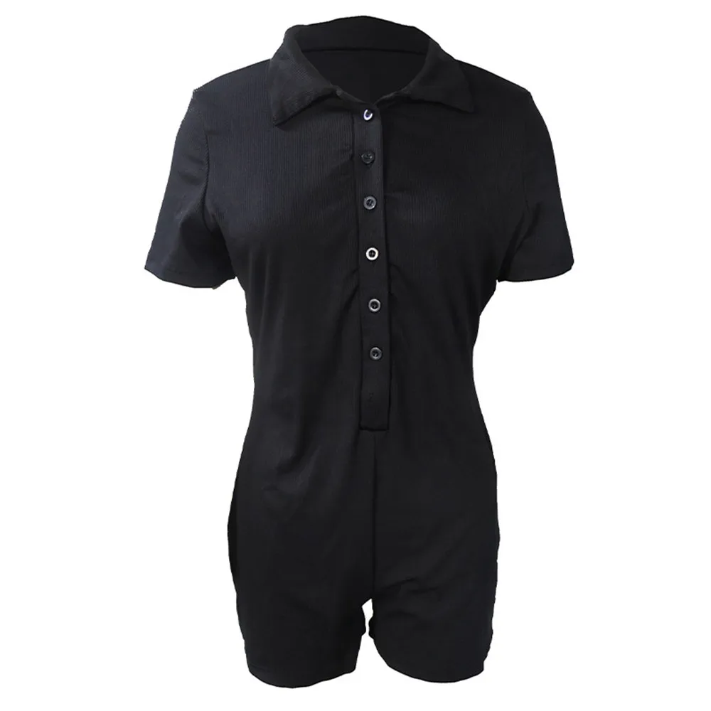 BKLD Jumpsuit Women Summer 2024 New Party Clubwear Solid Color Short Sleeve Button Slim Fitness Bodycon Shorts Rompers Playsuits