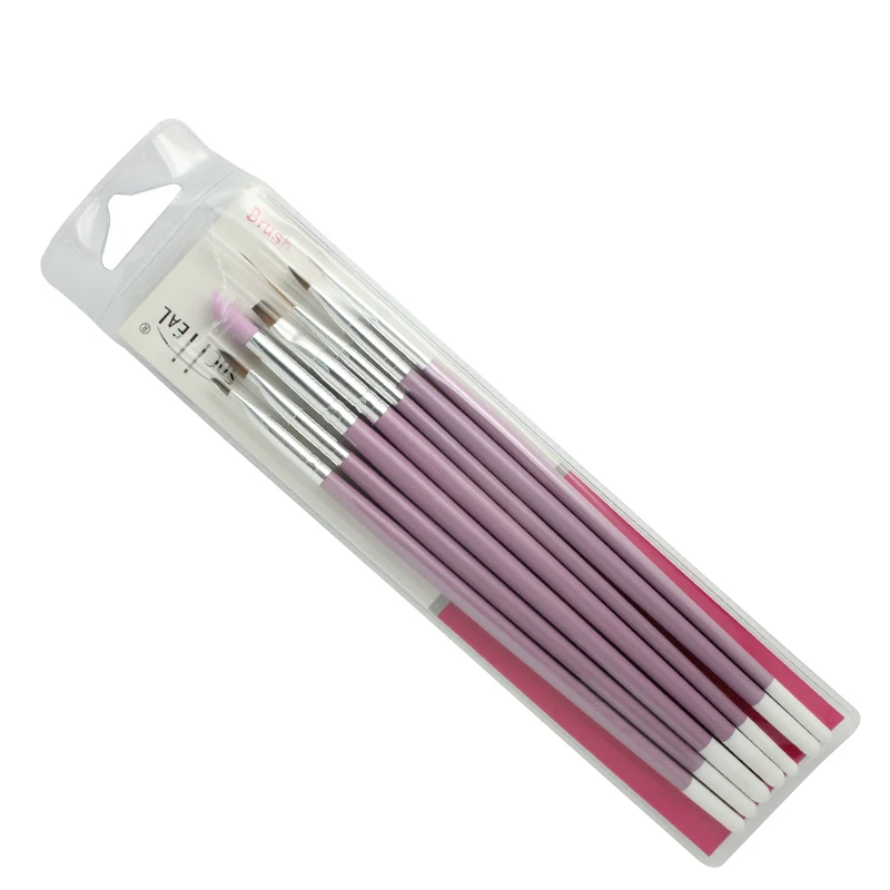 7 PCS Combination Nail Art Brush Set French Liner Dotting Acrylic Builder Flat Crystal Painting Drawing Carving Pen For Gel 6