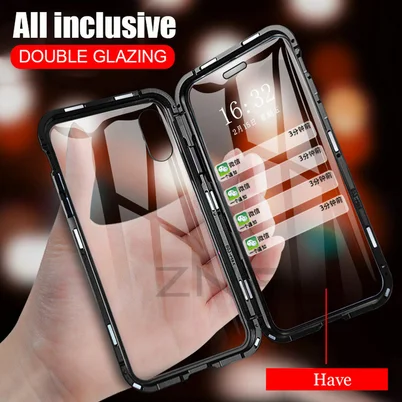 Black Double Sided Magnetic Absorption Metal Case For OPPO R17 Pro F11 Pro A9 K1 K3 360 Full Protective Cover Flip Back Coque Capa - Цвет: Black