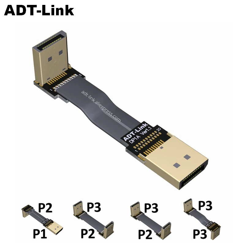 Displayport Displayportオスケーブルへ90度アップ ダウン直角アダプタコードfpc Fpvフラットdpケーブル2 18k 4 18k 60hz Aliexpress