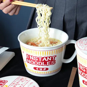 

ceramic instant noodle bowl with lid dormitory office breakfast bowl instant noodle artifact student oatmeal bowl home WY817