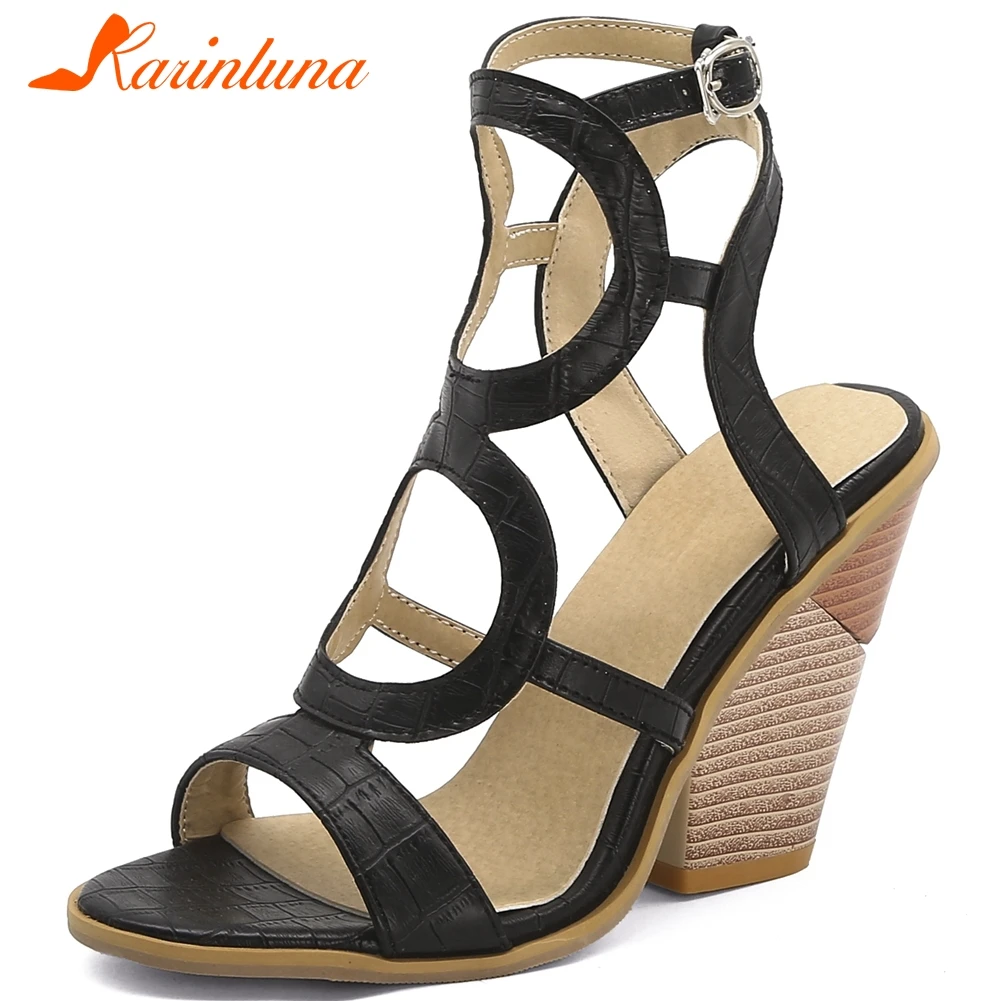 

Karinluna 2020 Hot Sale Peep Toe Summer Shoes Woman Sandals Female Wedge High Heels Buckle Strap Concise Sandals Women Shoes