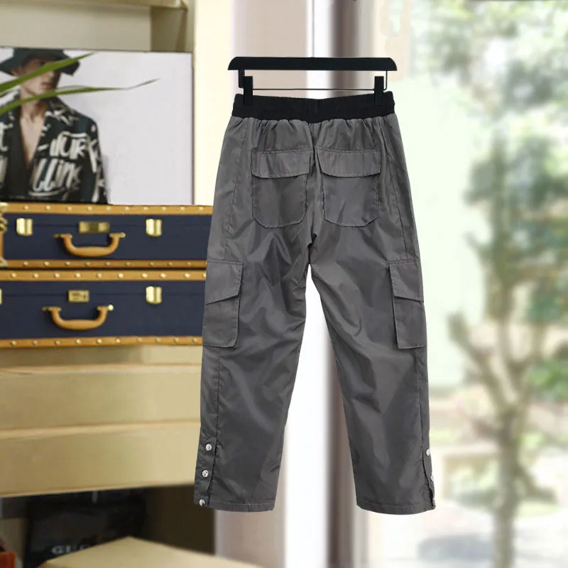 Rhude брюки мужские женские повседневные высокое качество Rhude брюки карго мульти-карман Пряжка для брюк подкладка сетка нейлон оснастка