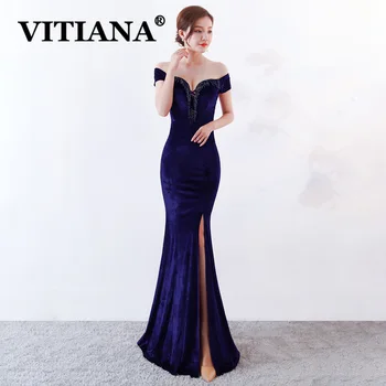 

VITIANA Women Velvet Host Trumpet Sexy Party Dress Female Trumpet Elegant Dresses Womens Green Club Wear Long Vestidos Femme