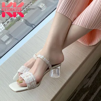 

KemeKiss 2020 New Summer Sandals Peep Toe Thick Clear Heel Slip On Shoes Party Outdoor Shoes Slippers Slides Footwear Size 34-39