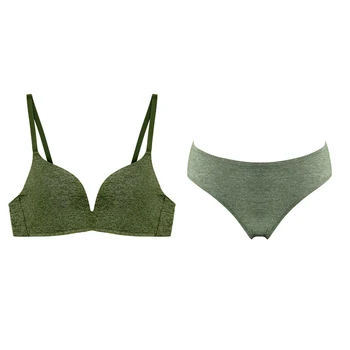 

Elovegirl Solid Color Simple No Steel Ring Gathered Push Up Bra Set Summer Thin and Light Breathable Small Chest Underwear Set
