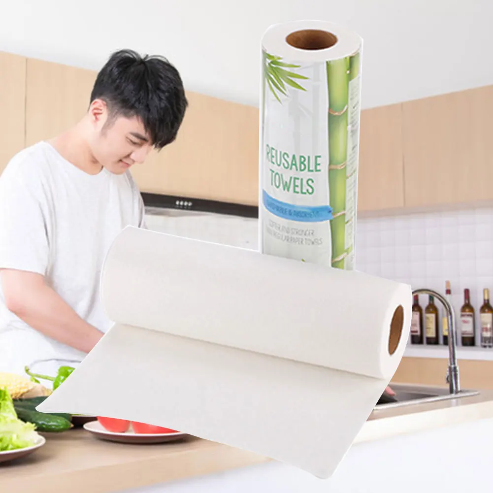 

25pcs/Roll Paper Towel Washable Reusable Antibacterial Kitchen Absorbent Bamboo Fiber Multipurpose Cleaning Quick Dry Bathroom