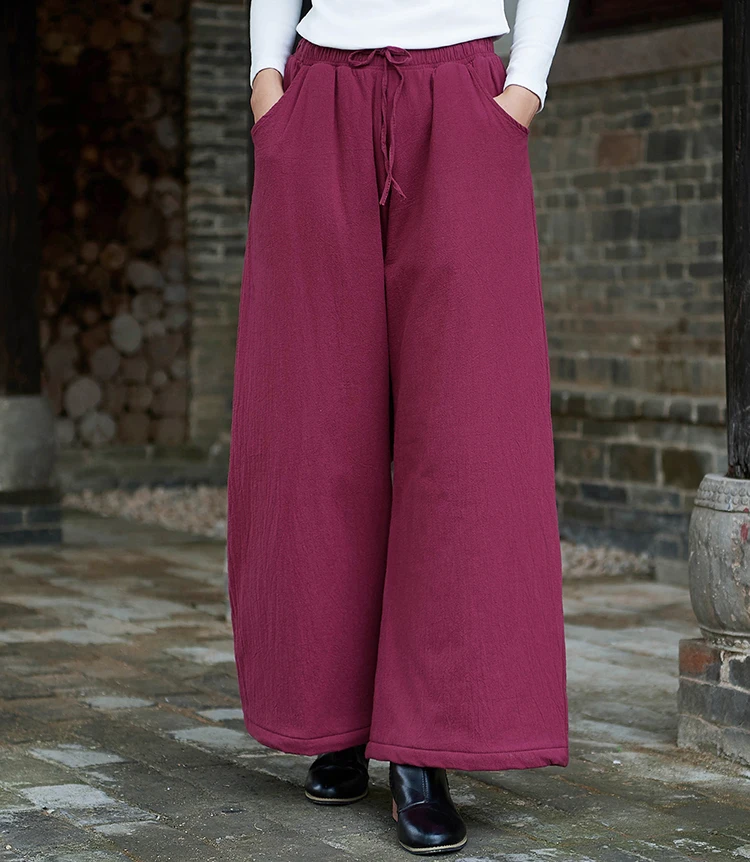 OriGoods Women Wide leg Pants Thick Warm Winter Pants Cotton Quilted Pants Women Wide leg Winter Trousers Original Vintage B275