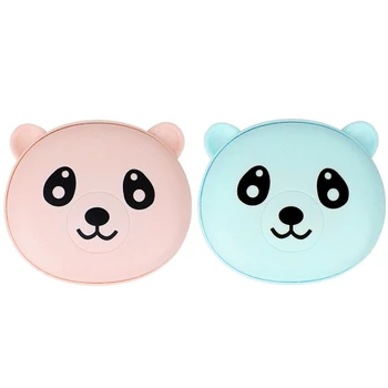 

2 Pcs Winter Portable USB Hand Warmer Mini Cartoon Bear Rechargeable Hand Warmer Double-Sided Quick Heating-Blue & Pink