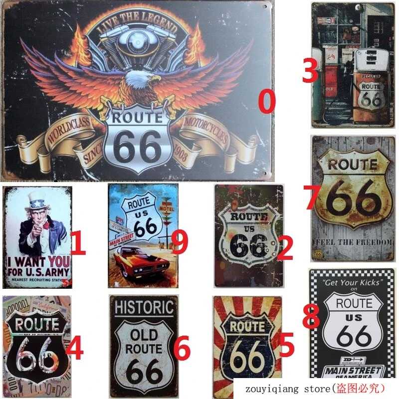 20*30 см ROUTE 66 винтажная металлическая живопись жестяные знаки настенная художественная наклейка плакаты бар украшение для стен дома, паба Ретро металлический художественный плакат