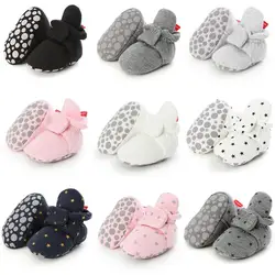 KIDSUN – chaussures de berceau pour bébé fille, chaussons chauds, solides en coton, antidérapants, semelle souple, premiers pas pour nouveau né 