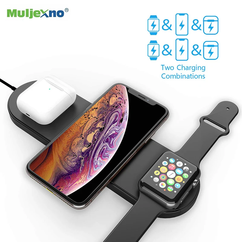 

Quick Dual Wireless Phone Charger for Apple Watch iPhone X XS Max XR 8 10W QI 3 in 1 Fast Charging Pad For Samsug S9 S8 Note 9 8