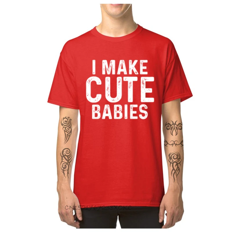 I Make Cute Babies-842 T-Shirt Cheap Short Sleeve Print Pure Cotton Crewneck Men Tees Street Tops Tees ostern Day I Make Cute Babies-842 red