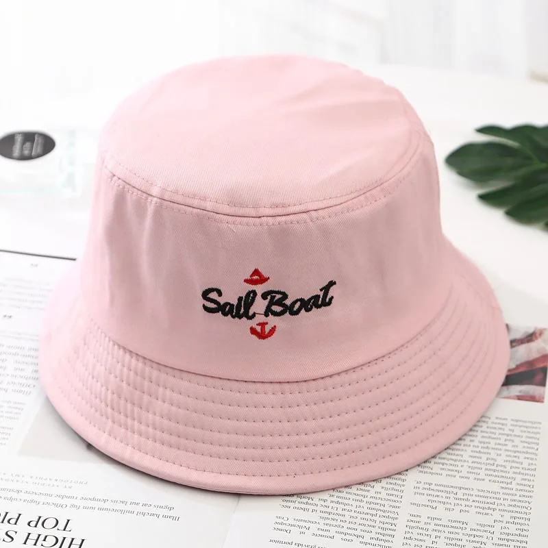 Розовый Letter Embroidery Bucket Hat For Women Men Cotton Spring Summer Fisherman caps harajuku pop flat sun hat panama - Цвет: Розовый