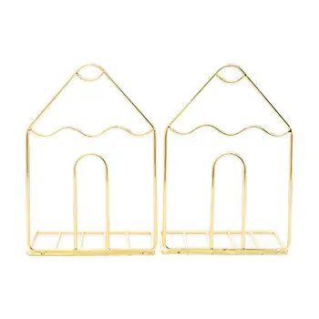 

2Pcs/Pair Creative House Shaped Metal Bookends Book Support Stand Desk Organizer Q6PA