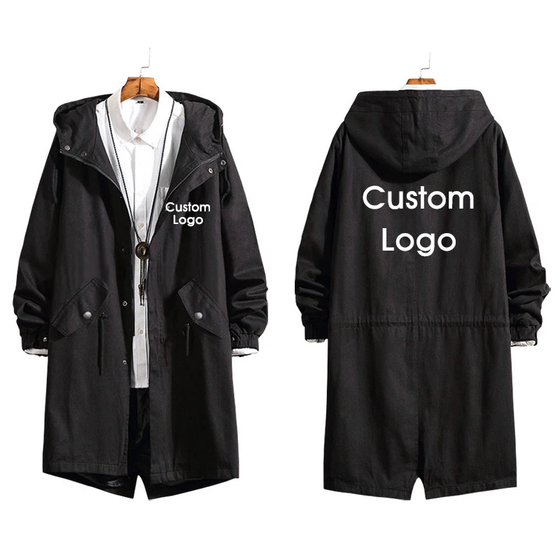 

Custom Logo Men Long Coat DIY Customize Picture Design Long Trench Jacket Sweatshirt Fashion Overcoat