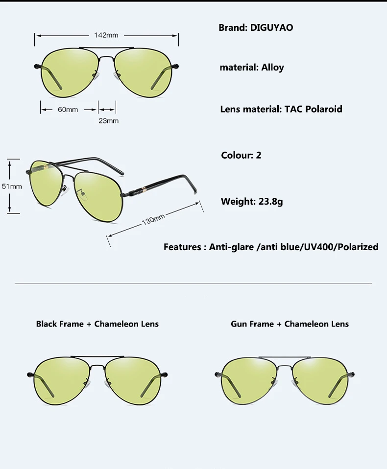 Мужские солнцезащитные очки, поляризационные, uv400, высокое качество, металл, хамелеон, день, ночь, фотохромные, анти-синий светильник, очки для ночного вождения